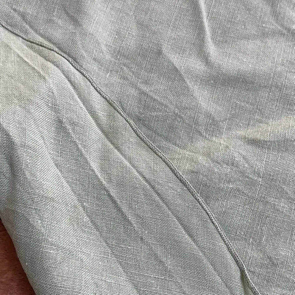 Sage Green Linen Tablecloth 46 in x 62 Oval Shaped Lightweight Cottagecore